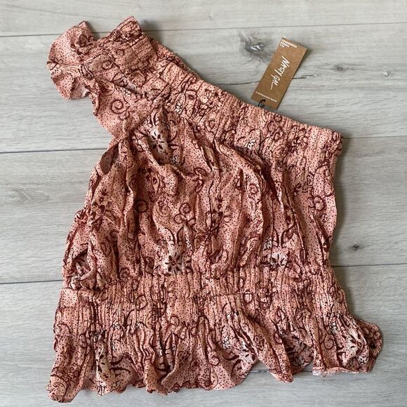 Nasty Gal Paisley‎ Printed Crinkle One Shoulder Crop Top Red Size 10 Nwt - Picture 6 of 8